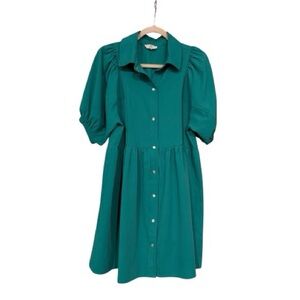 entro | Pearl Snap Green Mini Dress